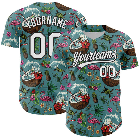 Custom Teal White-Black 3D Funny Christmas Authentic Baseball Jersey - Main View