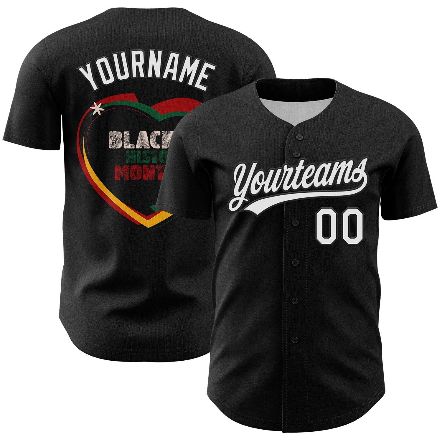 Custom Black White 3D Pattern Design Black History Month Authentic Baseball Jersey - Main View