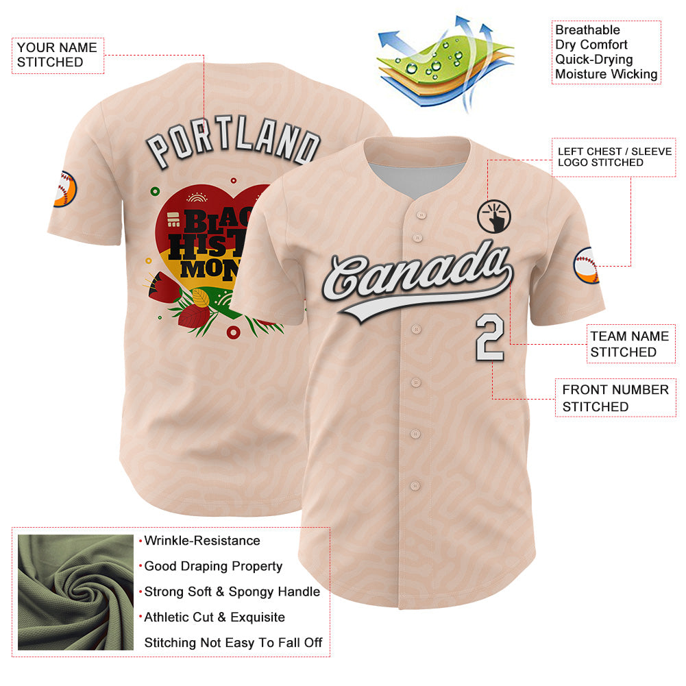 Custom Light Pink White-Black 3D Pattern Design Black History Month Authentic Baseball Jersey view 3