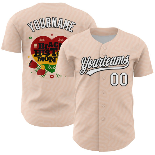 Custom Light Pink White-Black 3D Pattern Design Black History Month Authentic Baseball Jersey - Main View