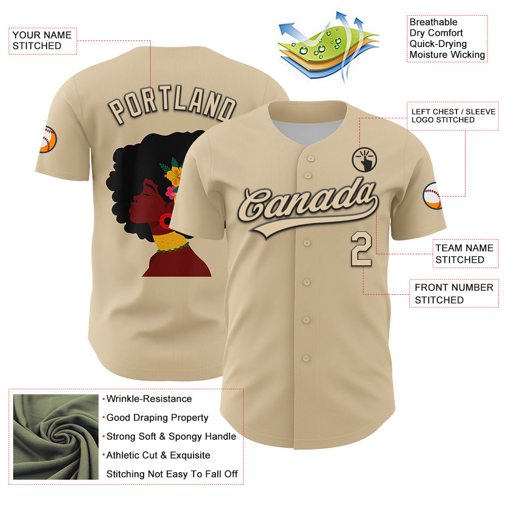 Custom City Cream Black 3D Pattern Design Black History Month Authentic Baseball Jersey view 3