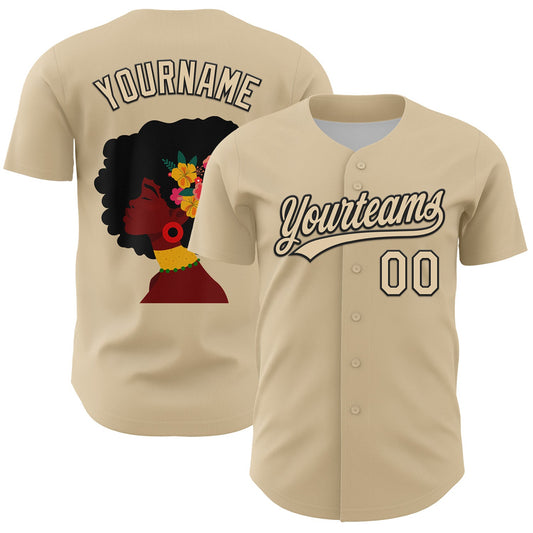 Custom City Cream Black 3D Pattern Design Black History Month Authentic Baseball Jersey - Main View