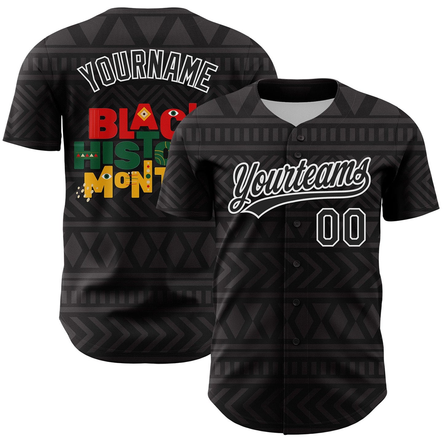 Custom Black White 3D Pattern Design Black History Month Authentic Baseball Jersey - Main View