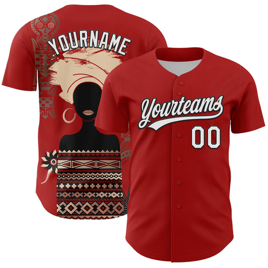 Custom Red White-Black 3D Pattern Design Black History Month Authentic Baseball Jersey - Main View