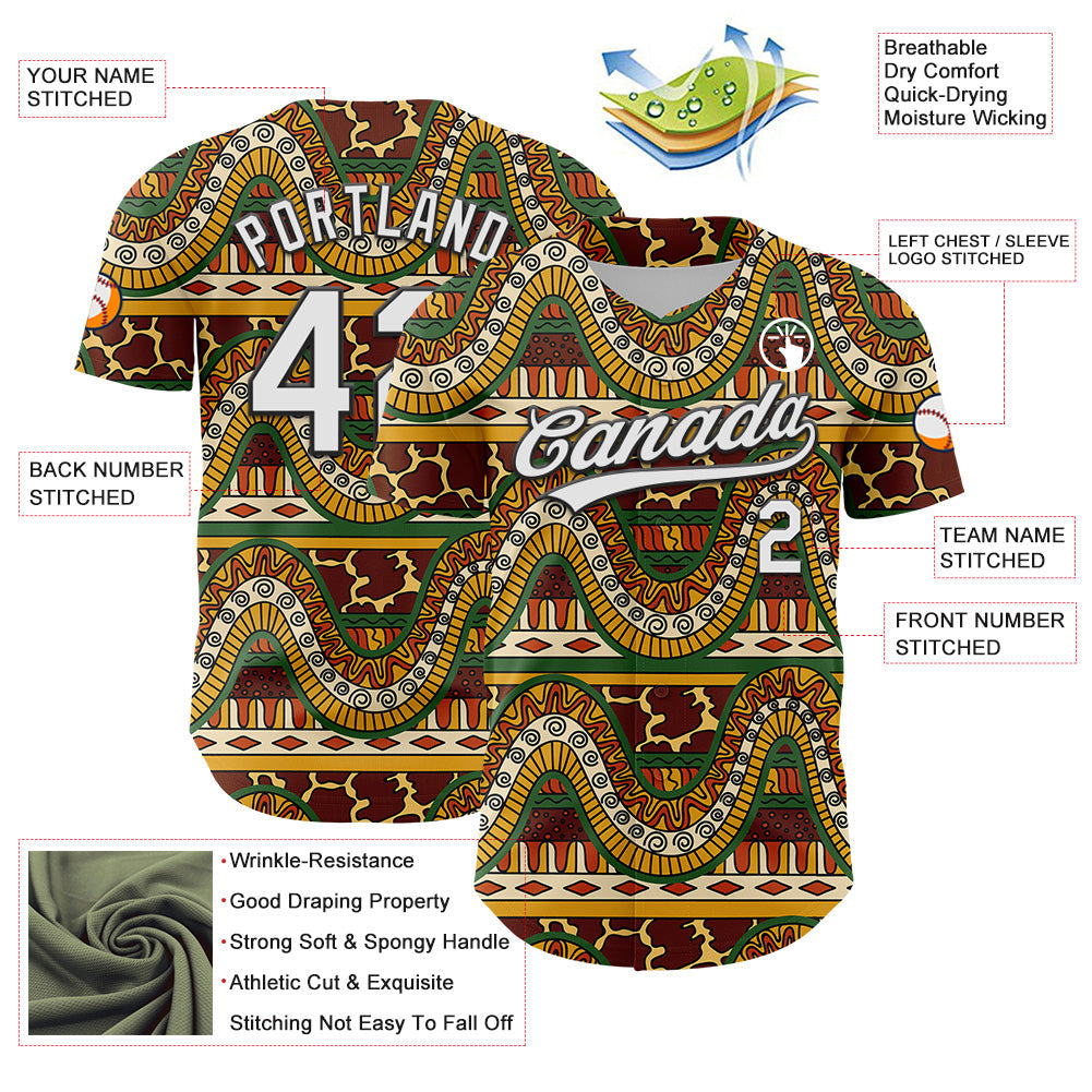 Custom Brown White-Black 3D Pattern Design Black History Month Authentic Baseball Jersey view 3