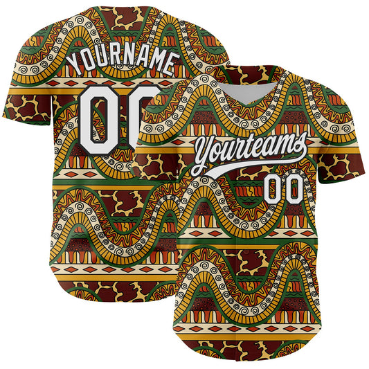 Custom Brown White-Black 3D Pattern Design Black History Month Authentic Baseball Jersey - Main View