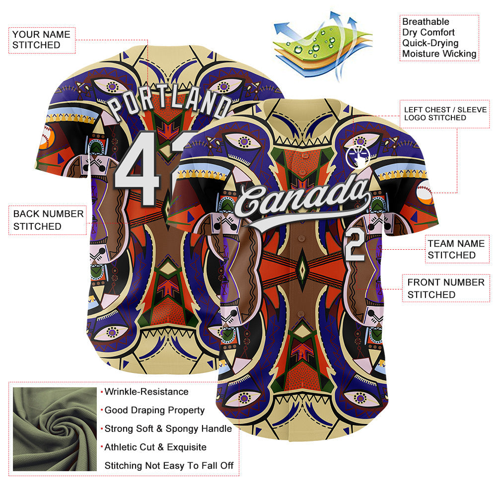 Custom Dark Purple White-Black 3D Pattern Design Black History Month Authentic Baseball Jersey view 3