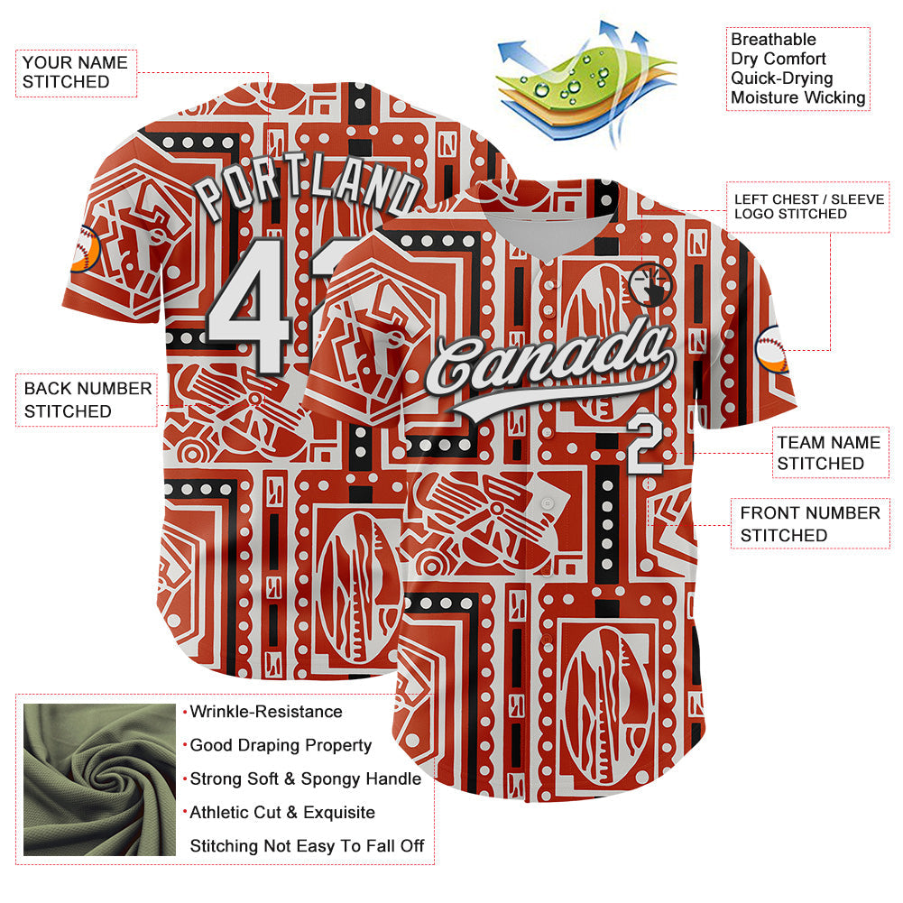 Custom Orange White-Black 3D Pattern Design Black History Month Authentic Baseball Jersey view 3