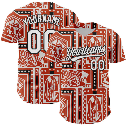 Custom Orange White-Black 3D Pattern Design Black History Month Authentic Baseball Jersey - Main View