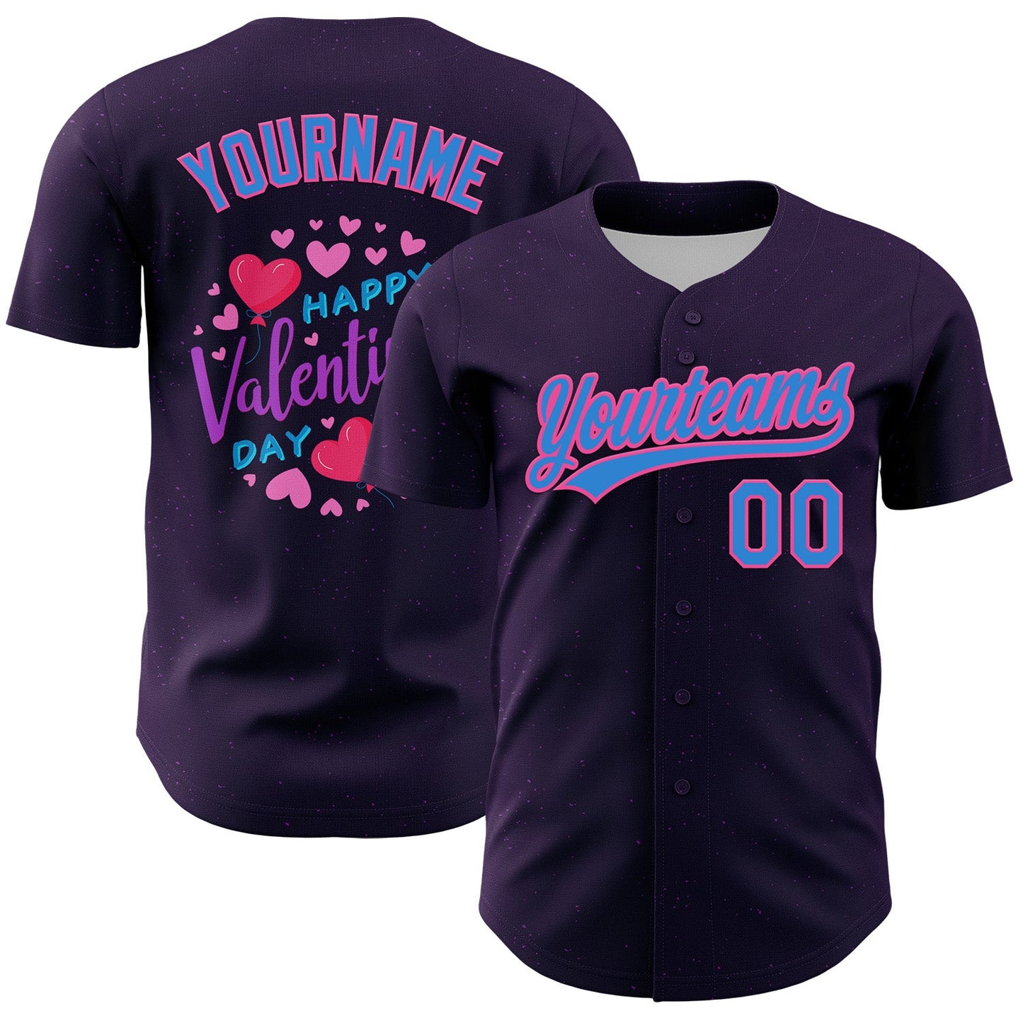 Custom Purple Electric Blue-Pink 3D Love Heart Valentine's Day Authentic Baseball Jersey - Main View