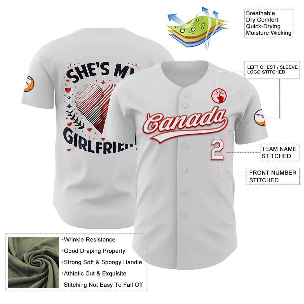 Custom White Red 3D Love Heart Valentine's Day Authentic Baseball Jersey view 3