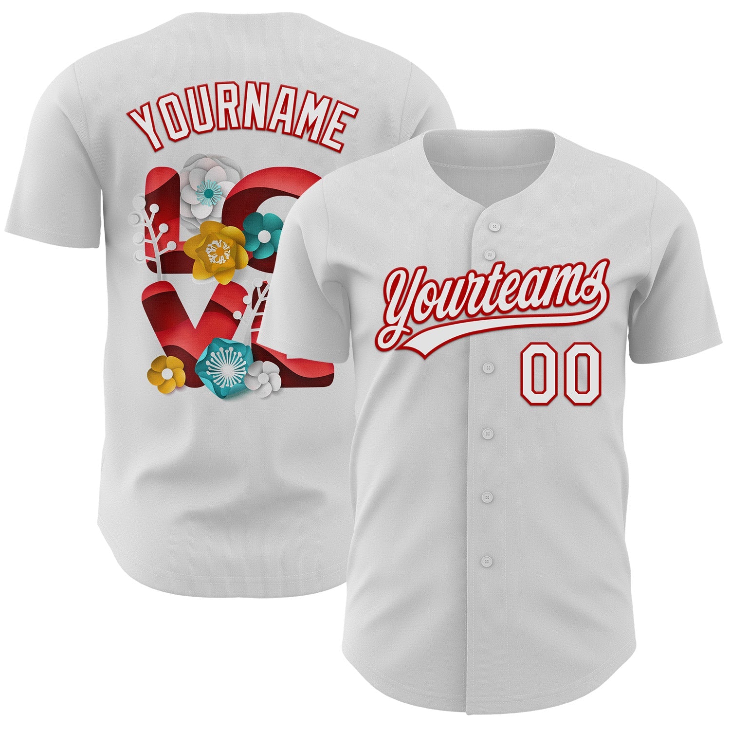 Custom White Red 3D Love Heart Valentine's Day Authentic Baseball Jersey - Main View