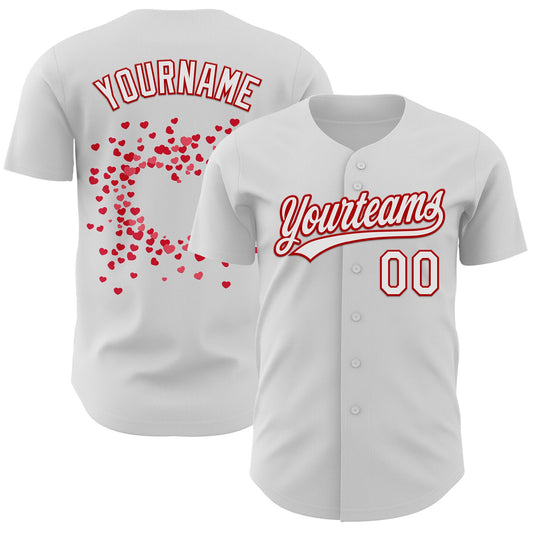 Custom White Red 3D Love Heart Valentine's Day Authentic Baseball Jersey - Main View