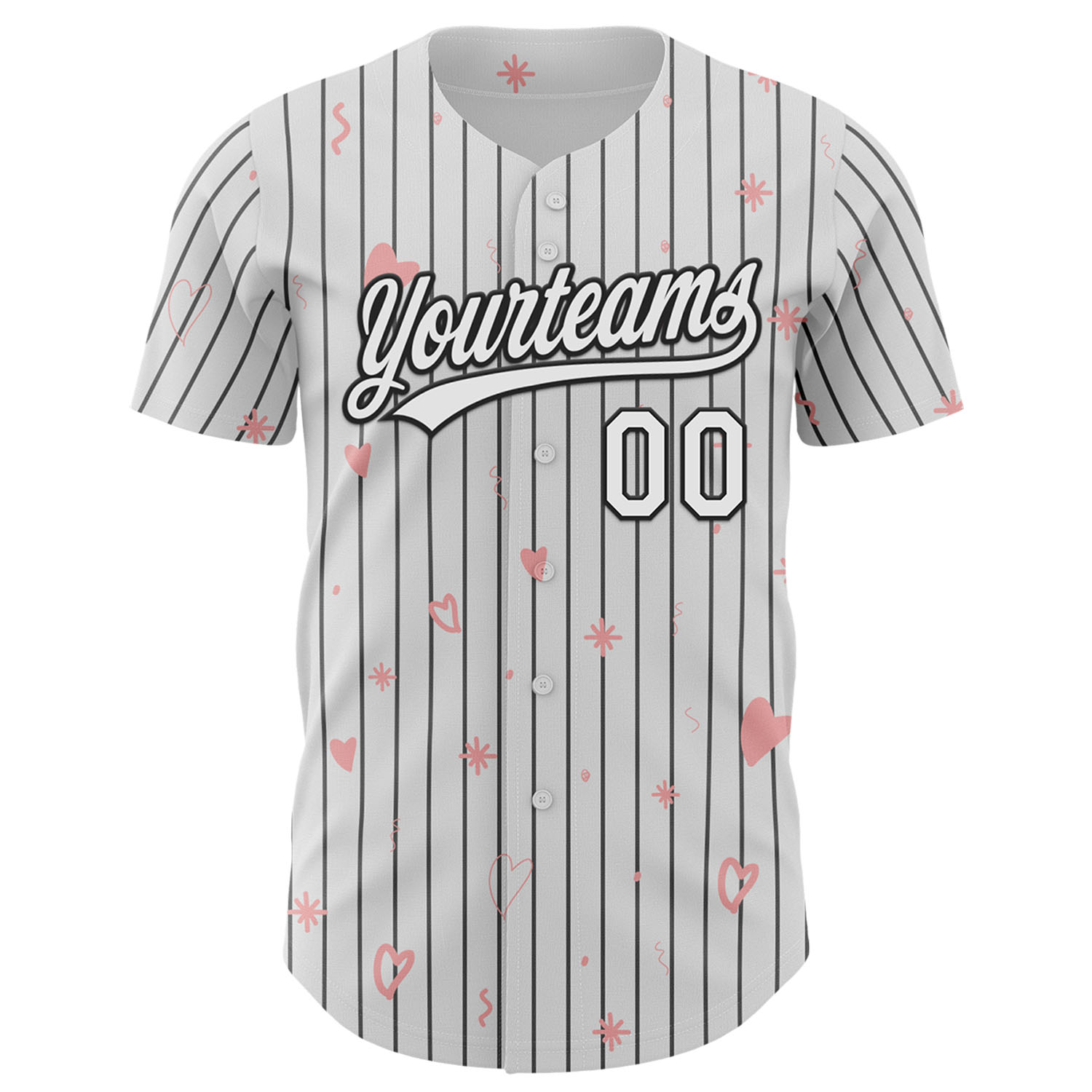 Custom White Black Pinstripe Black 3D Love Heart Valentine's Day Authentic Baseball Jersey view 2