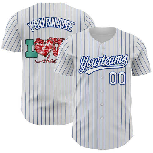 Custom White Royal Pinstripe Royal 3D Love Heart Valentine's Day Authentic Baseball Jersey - Main View