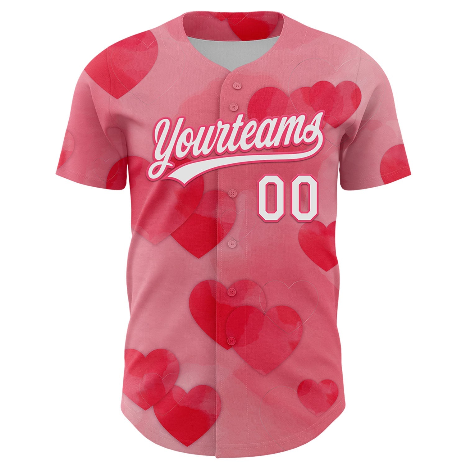 Custom Neon Pink White 3D Love Heart Valentine's Day Authentic Baseball Jersey view 2