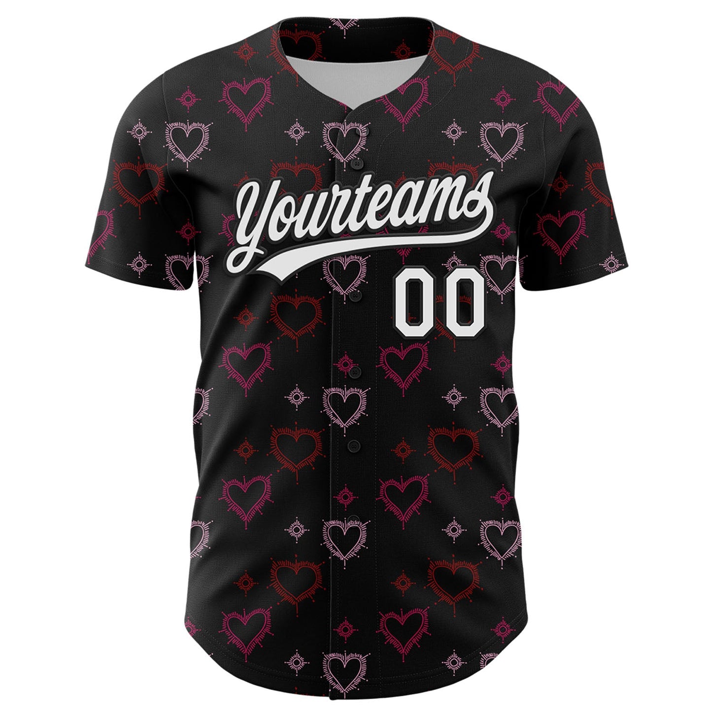 Custom Black White 3D Love Heart Valentine's Day Authentic Baseball Jersey view 2