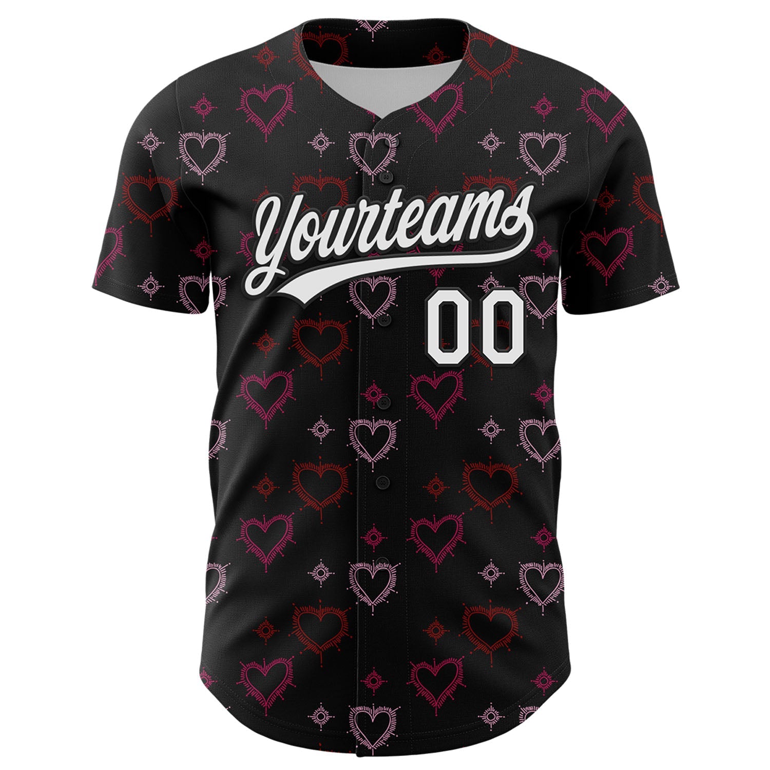 Custom Black White 3D Love Heart Valentine's Day Authentic Baseball Jersey view 2