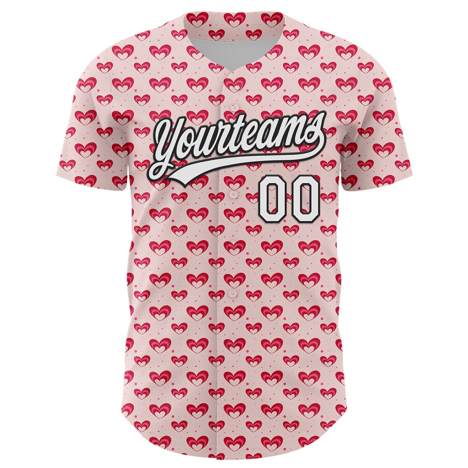 Custom Light Pink White-Black 3D Love Heart Valentine's Day Authentic Baseball Jersey view 2