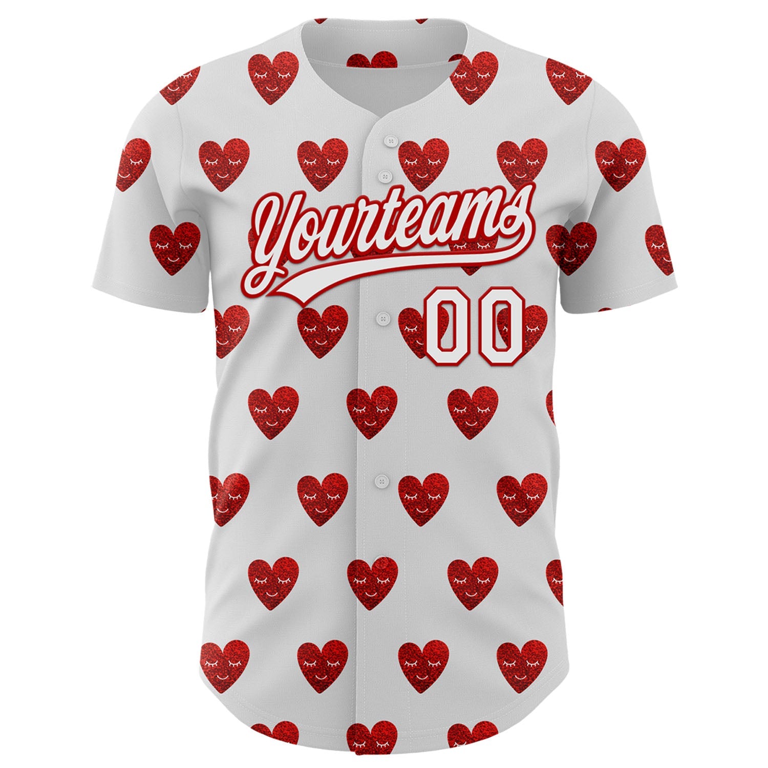 Custom White Red 3D Love Heart Valentine's Day Authentic Baseball Jersey view 2