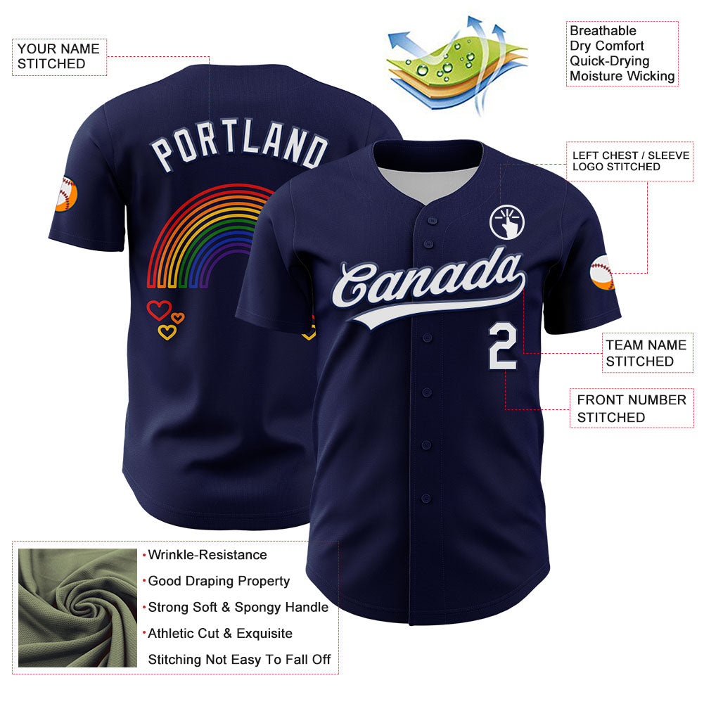 Custom Navy White 3D Love Heart Valentine's Day Authentic Baseball Jersey view 3