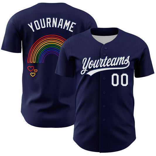 Custom Navy White 3D Love Heart Valentine's Day Authentic Baseball Jersey - Main View