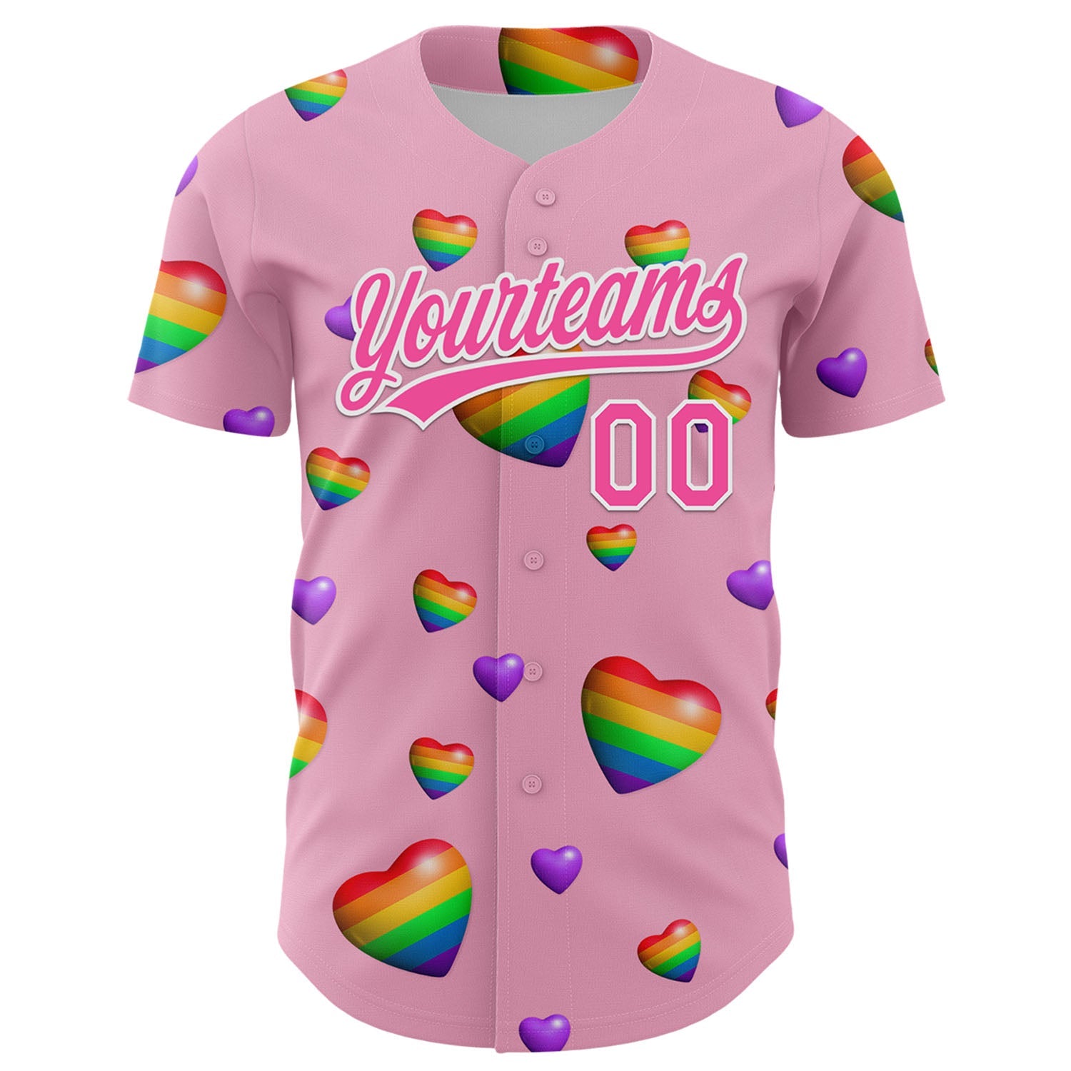 Custom Light Pink Pink-White 3D Love Heart Valentine's Day Authentic Baseball Jersey view 2