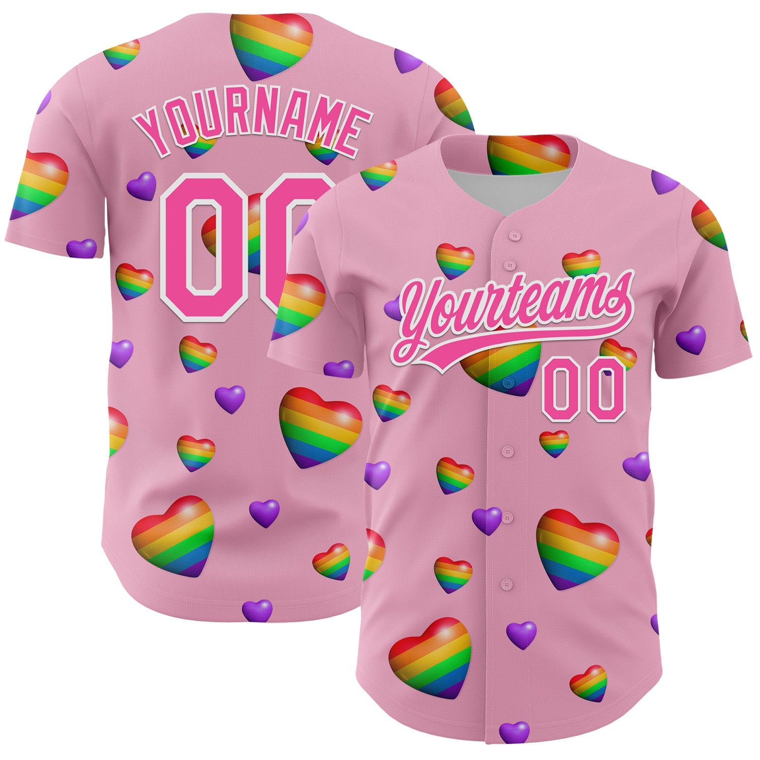 Custom Light Pink Pink-White 3D Love Heart Valentine's Day Authentic Baseball Jersey - Main View