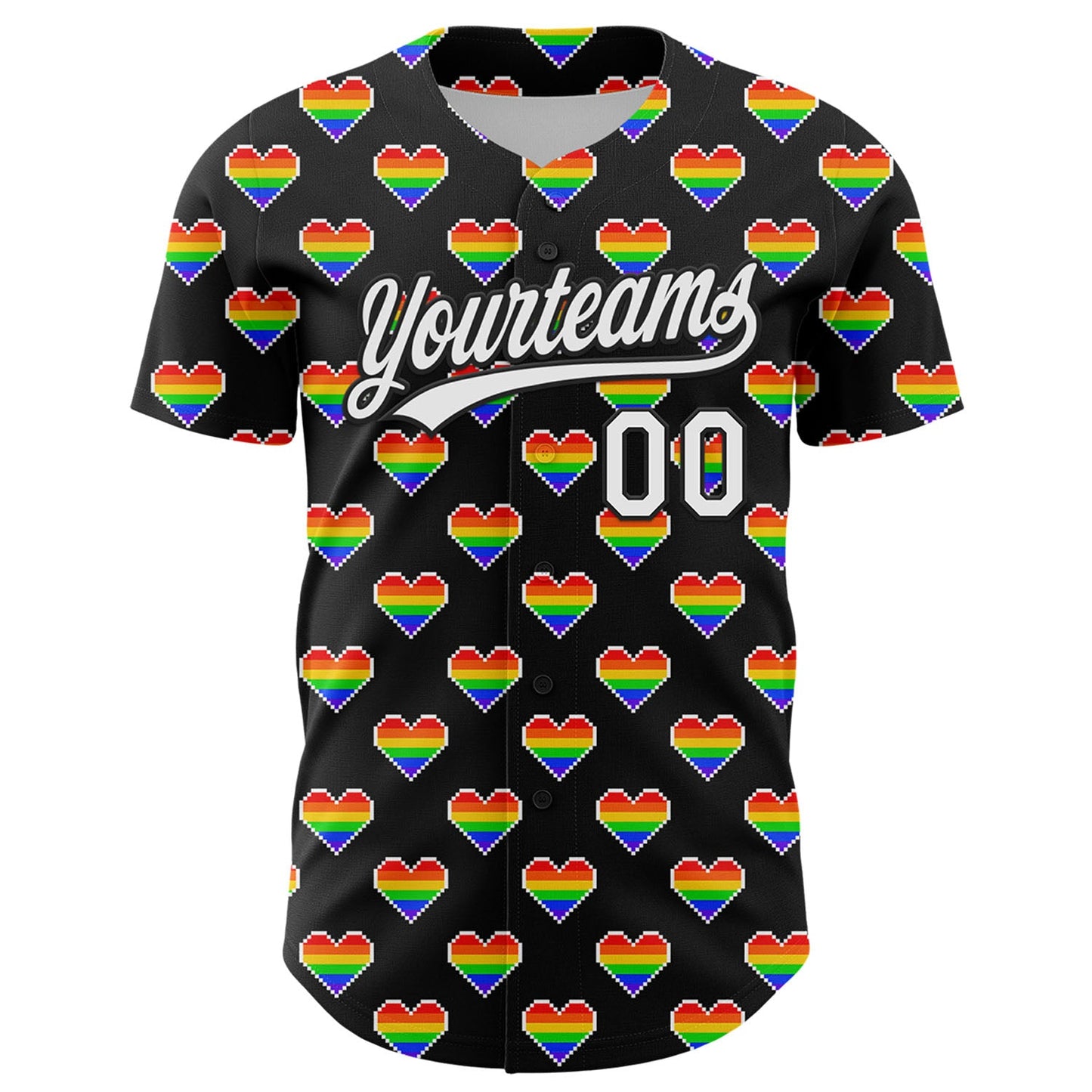 Custom Black White 3D Love Heart Valentine's Day Authentic Baseball Jersey view 2