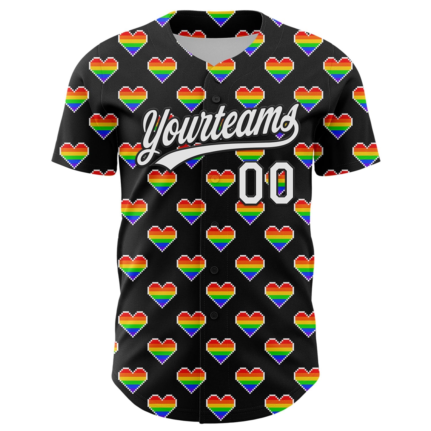 Custom Black White 3D Love Heart Valentine's Day Authentic Baseball Jersey view 2