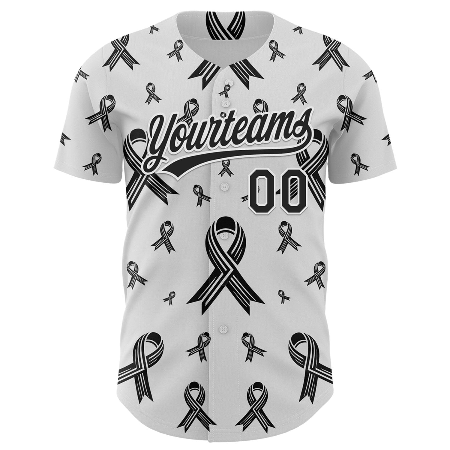 Custom White Black 3D Skin Cancer Ribbon Authentic Baseball Jersey view 2