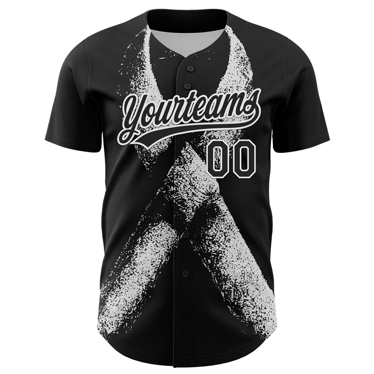 Custom Black White 3D Skin Cancer Ribbon Authentic Baseball Jersey view 2