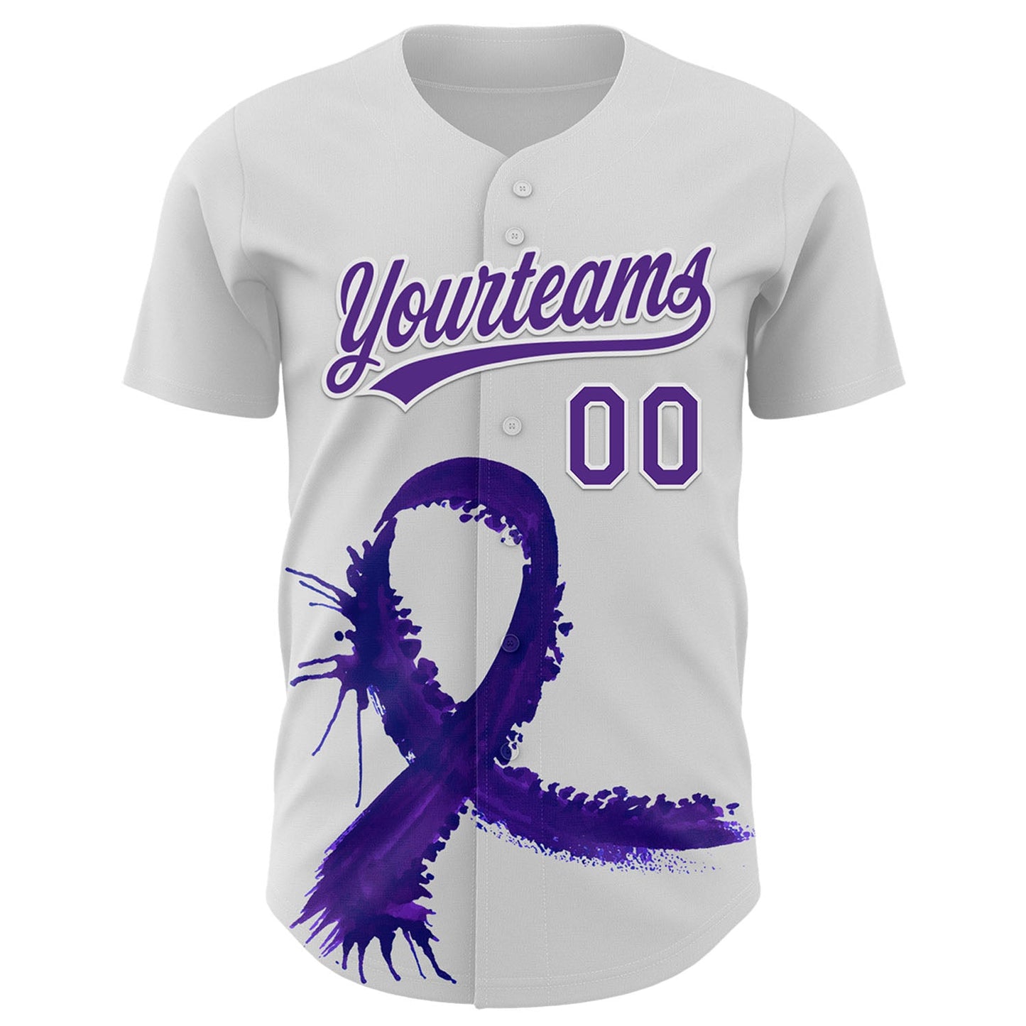 Custom White Purple 3D Testicular Cancer Ribbon Authentic Baseball Jersey view 2