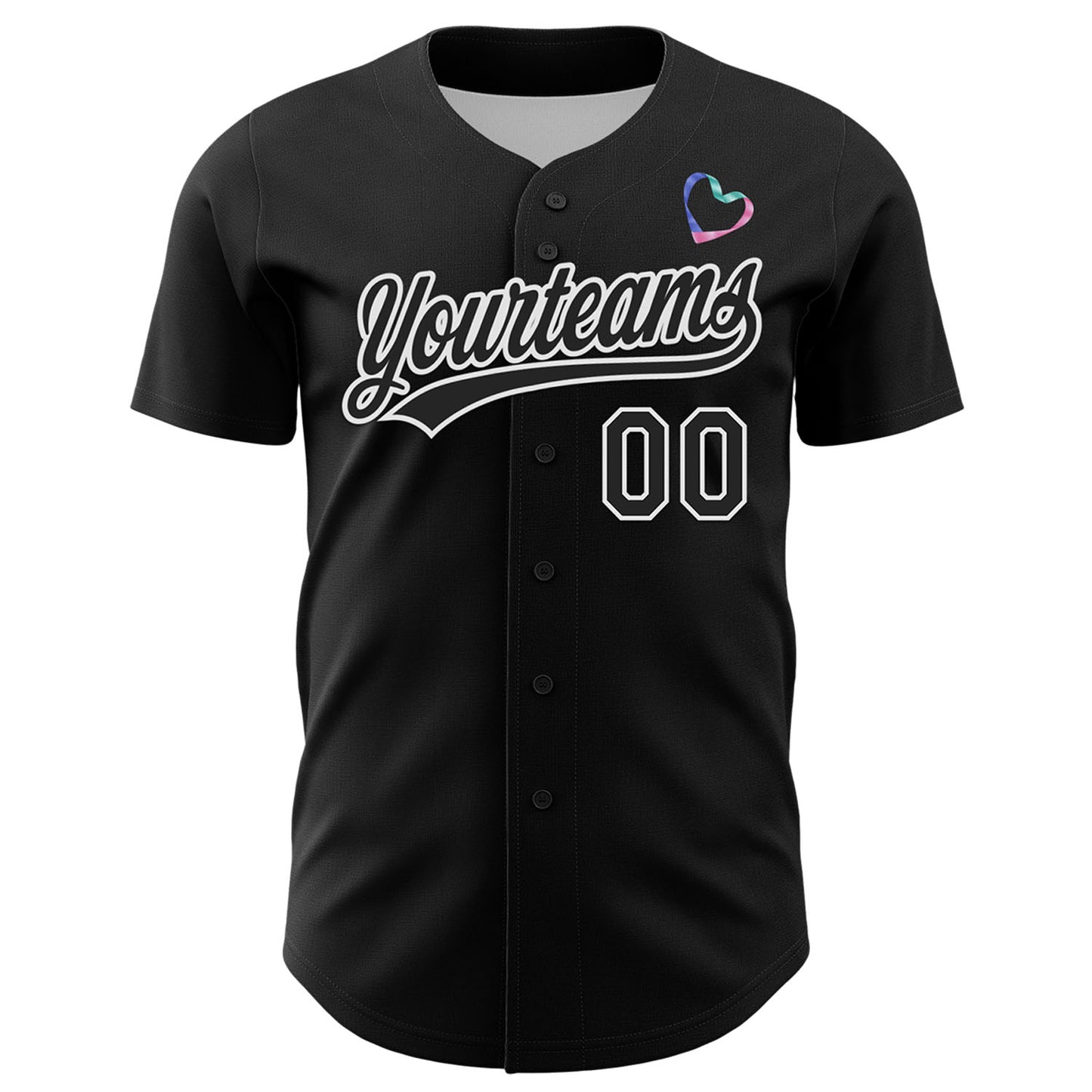 Custom Black White 3D Thyroid Cancer Ribbon Authentic Baseball Jersey view 2