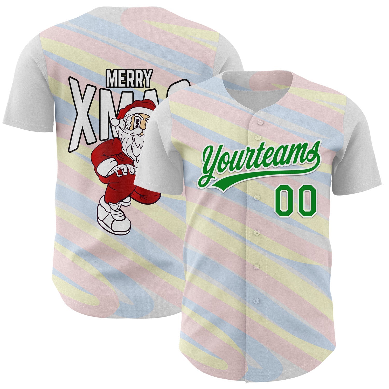 Custom White Grass Green 3D Funny Christmas Authentic Baseball Jersey - Main View