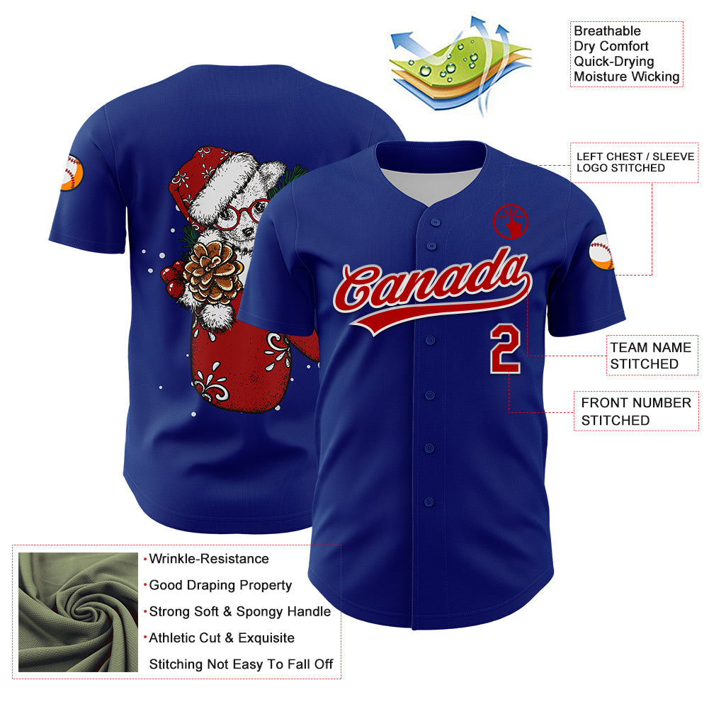 Custom Royal Red-White 3D Funny Christmas Authentic Baseball Jersey view 3