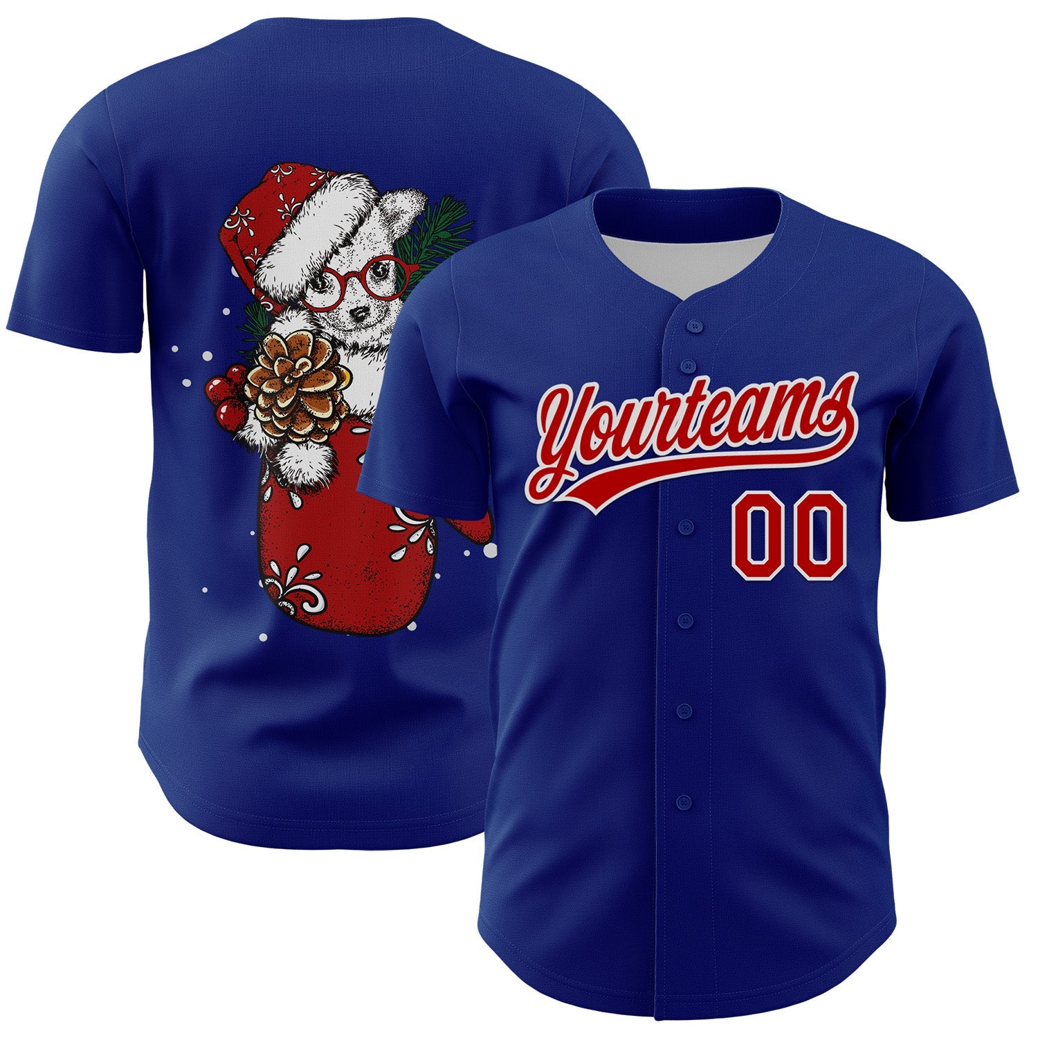 Custom Royal Red-White 3D Funny Christmas Authentic Baseball Jersey - Main View