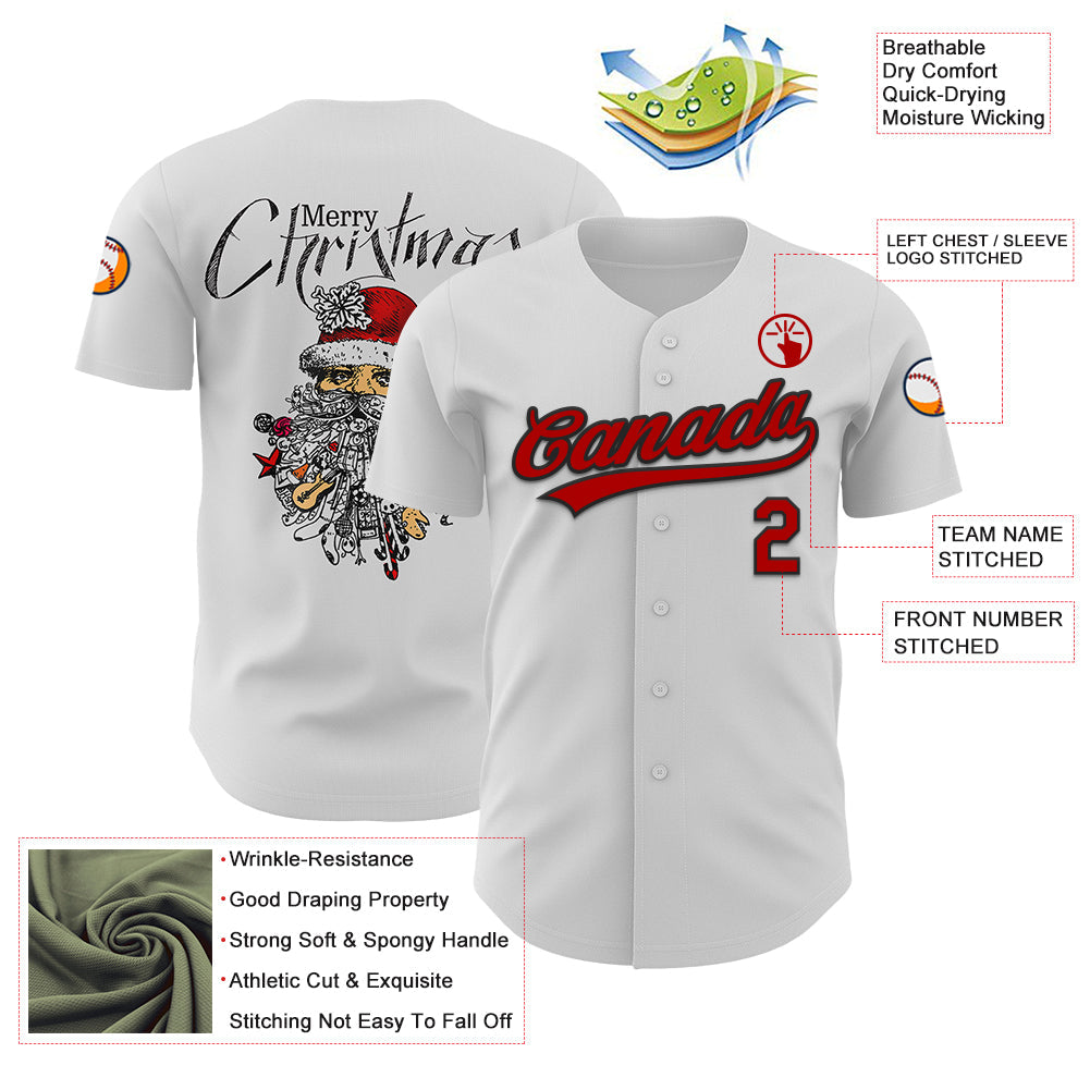 Custom White Red-Black 3D Funny Christmas Authentic Baseball Jersey view 3