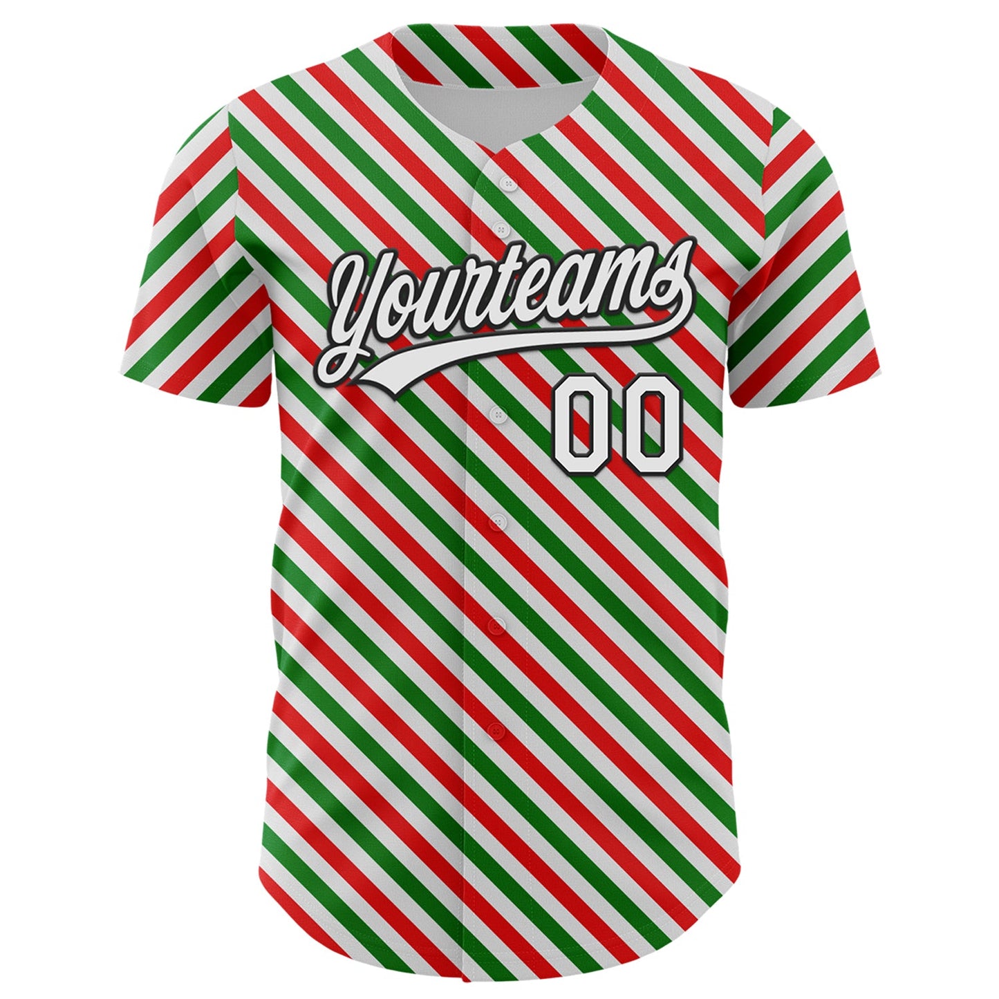 Custom White Black Red-Kelly Green 3D Funny Christmas Authentic Baseball Jersey view 2