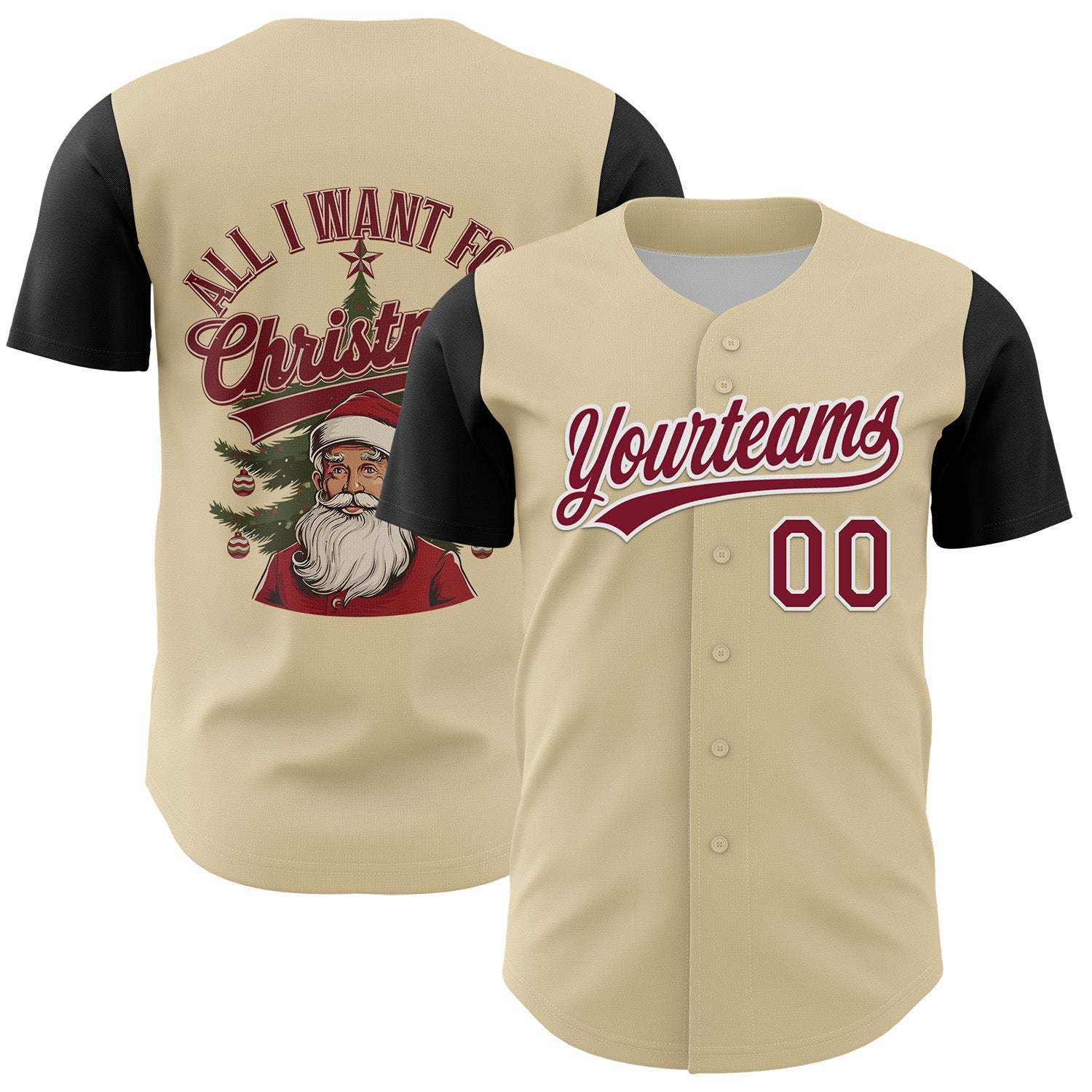 Custom Cream Crimson-White 3D Funny Christmas Authentic Baseball Jersey - Main View