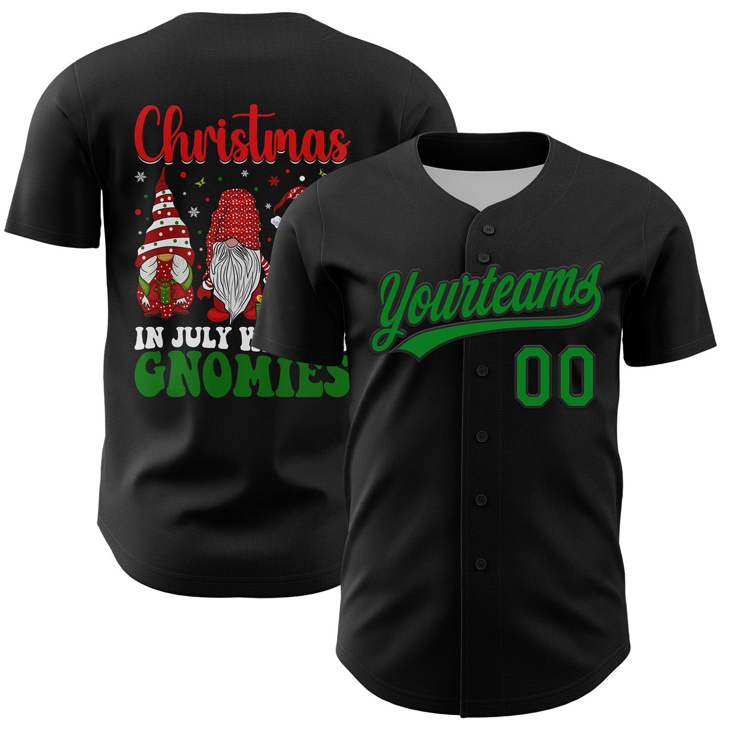 Custom Black Grass Green-Red 3D Funny Christmas Authentic Baseball Jersey - Main View