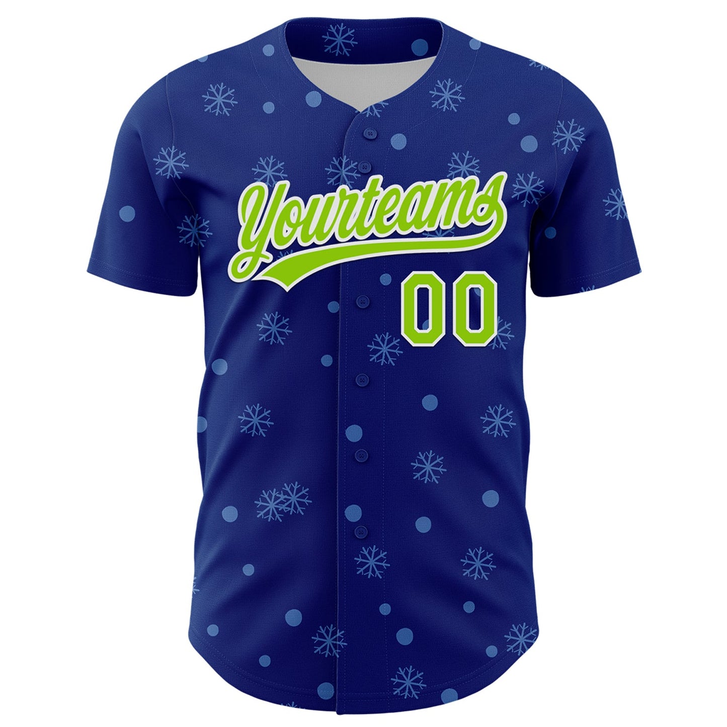 Custom Royal Neon Green-White 3D Funny Christmas Authentic Baseball Jersey view 2