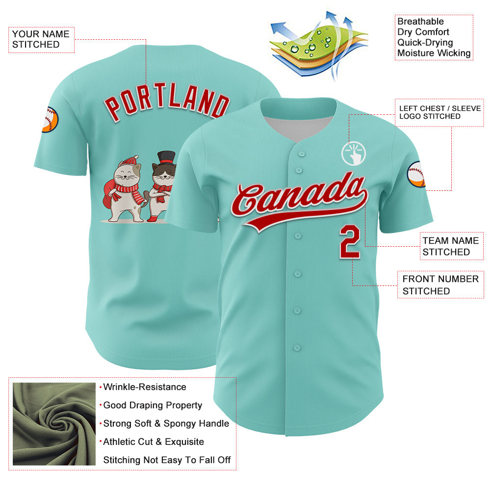 Custom Ice Blue Red-White 3D Funny Christmas Authentic Baseball Jersey view 3