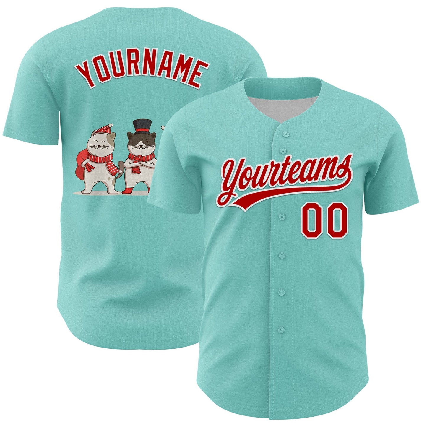 Custom Ice Blue Red-White 3D Funny Christmas Authentic Baseball Jersey - Main View