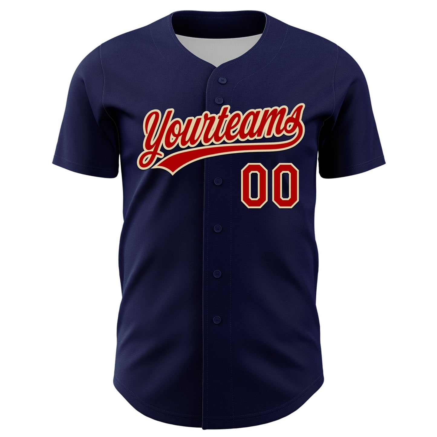Custom Navy Red-Cream 3D Funny Christmas Authentic Baseball Jersey view 2