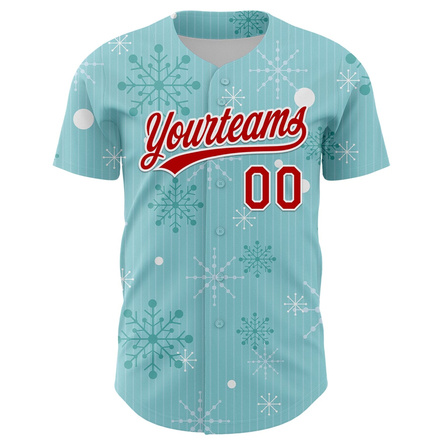 Custom Ice Blue Red-Kelly Green 3D Funny Christmas Authentic Baseball Jersey view 2