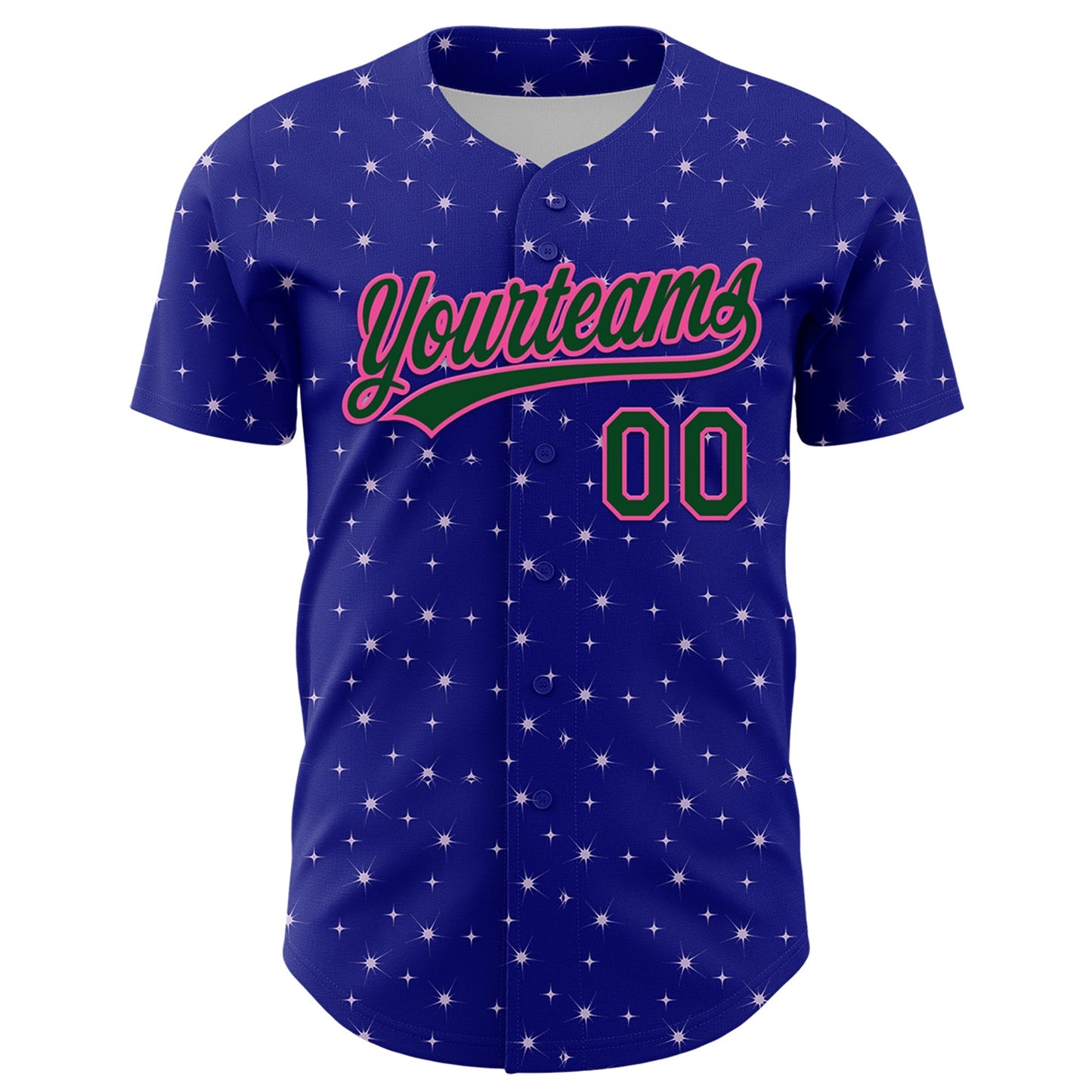 Custom Royal Green-Pink 3D Funny Christmas Authentic Baseball Jersey view 2