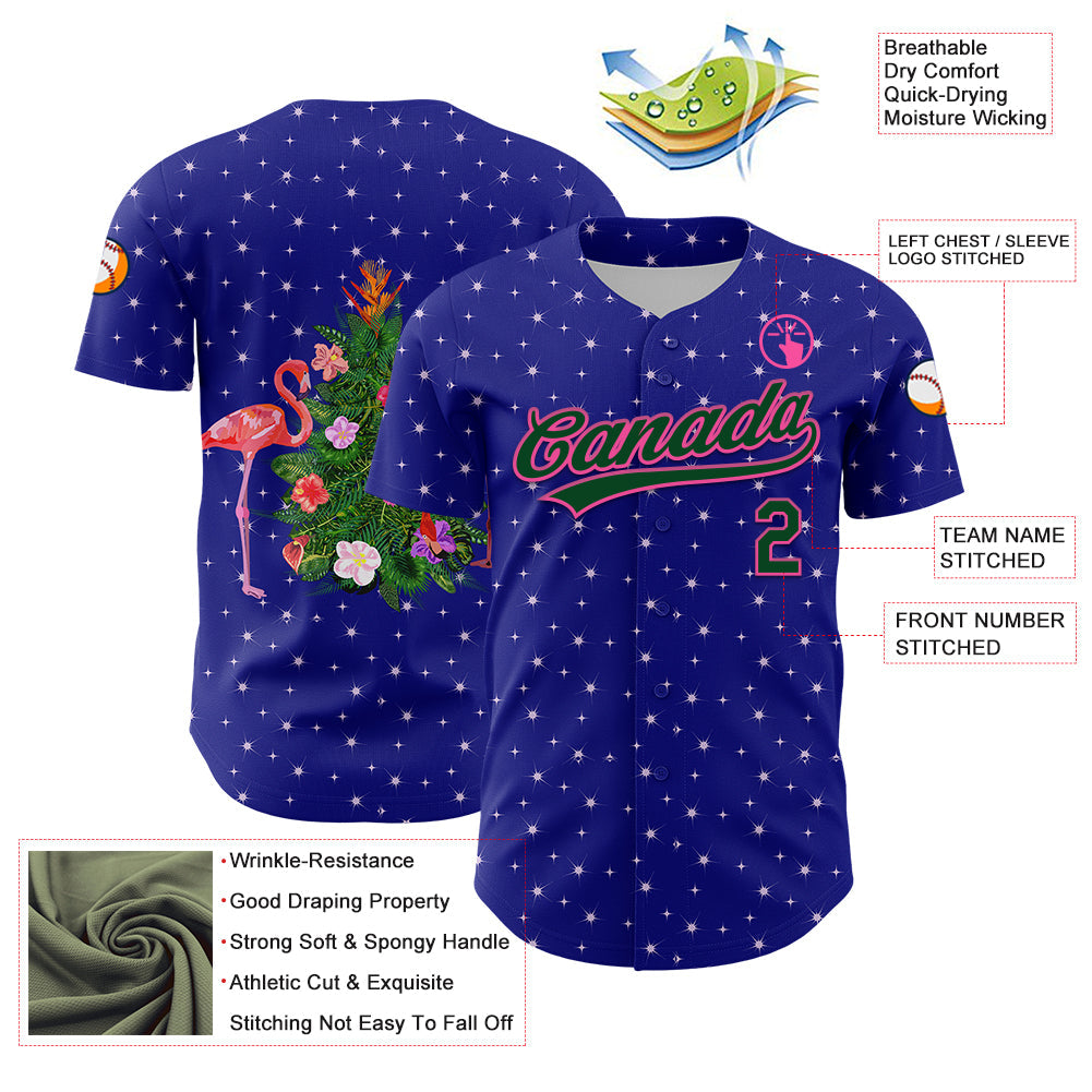 Custom Royal Green-Pink 3D Funny Christmas Authentic Baseball Jersey view 3