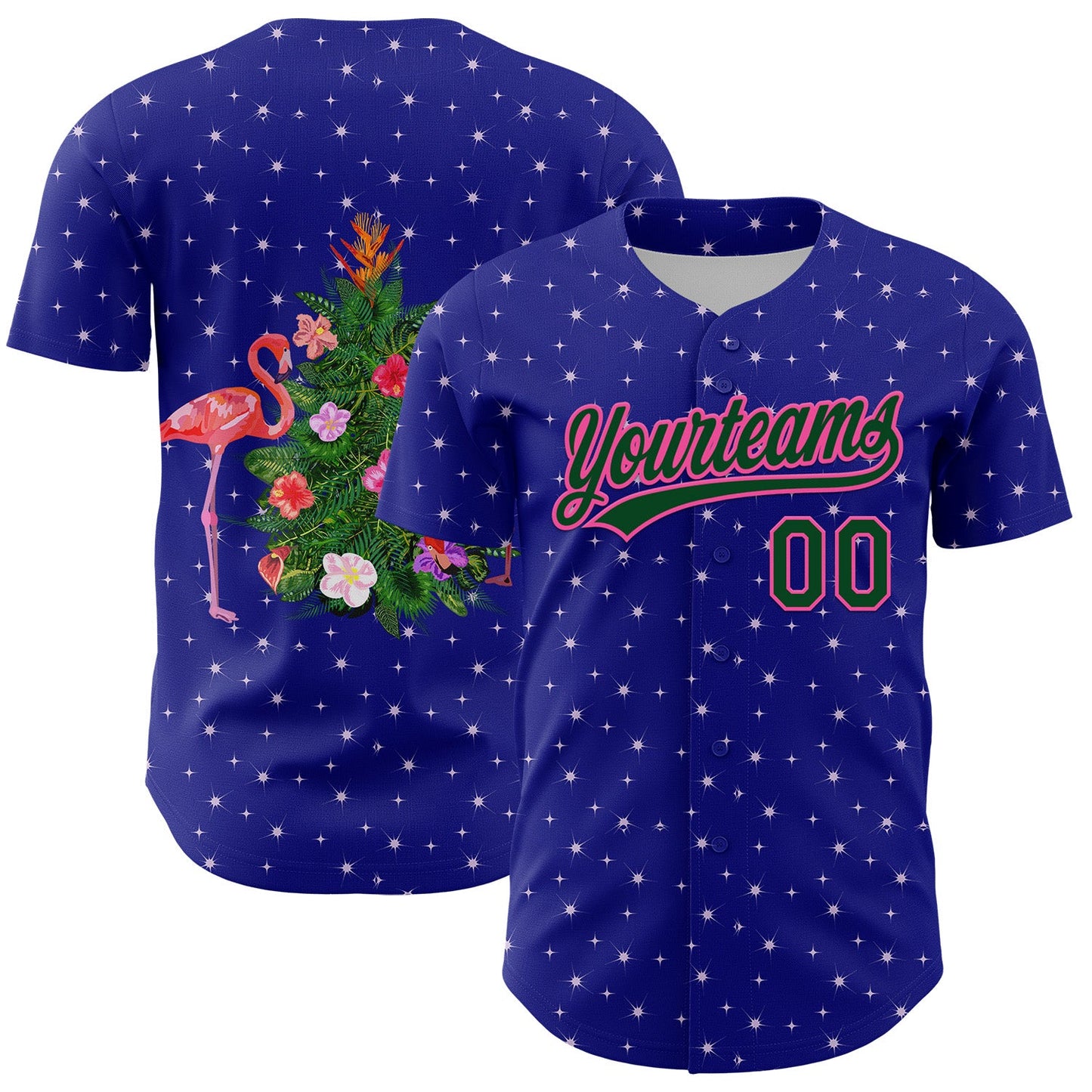 Custom Royal Green-Pink 3D Funny Christmas Authentic Baseball Jersey - Main View
