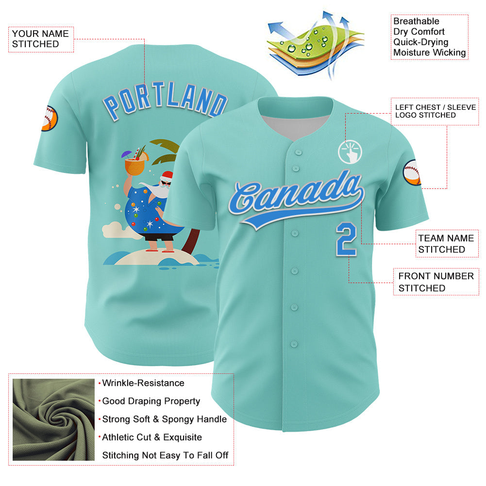 Custom Ice Blue Electric Blue-White 3D Funny Christmas Authentic Baseball Jersey view 3